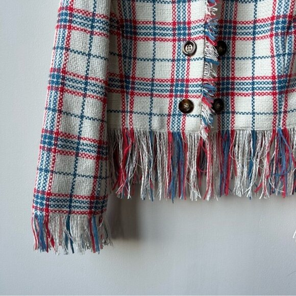 Veronica Beard Marlton Tweed Fringe Check Jacket Size 8 - Picture 7 of 12